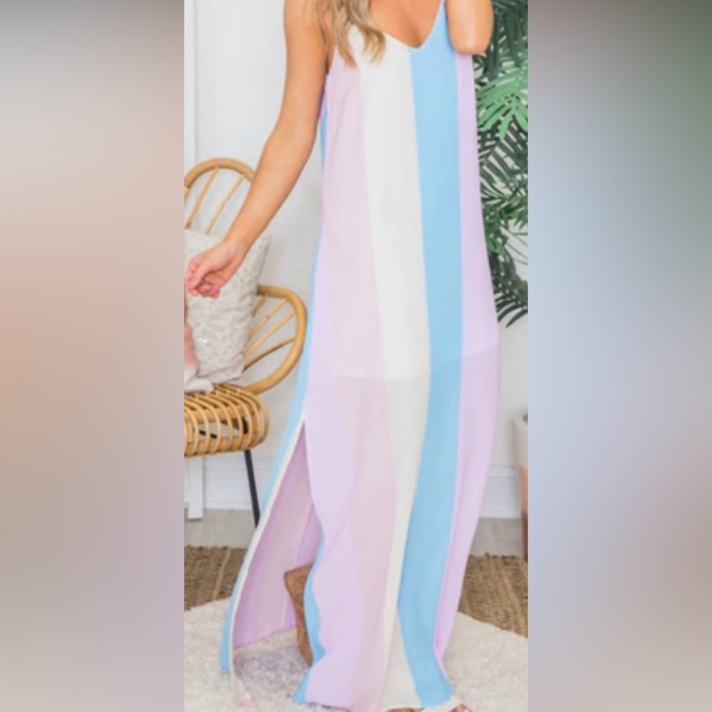 NWT Pink Lily Live Your Dreams Rainbow Stripe Maxi